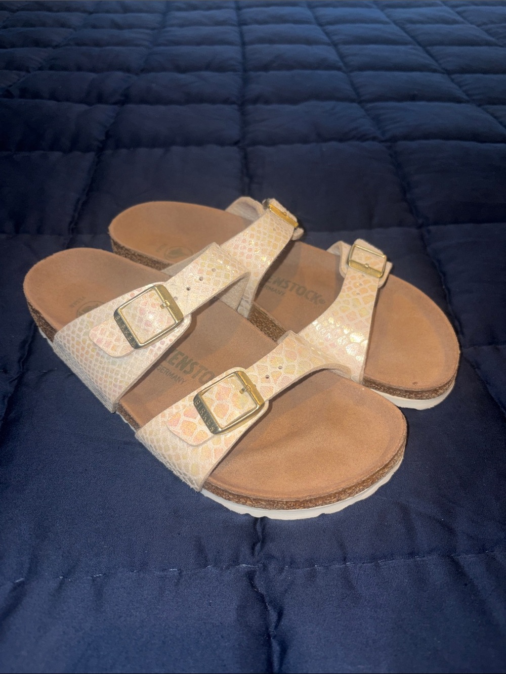 Birkenstock Women's Two-Strap Sandals in Pale Iridescent Cream